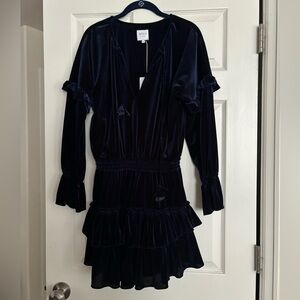 NEW MISA Los Angeles‎ | Navy Blue Amalya Dress Ruffle Sz S